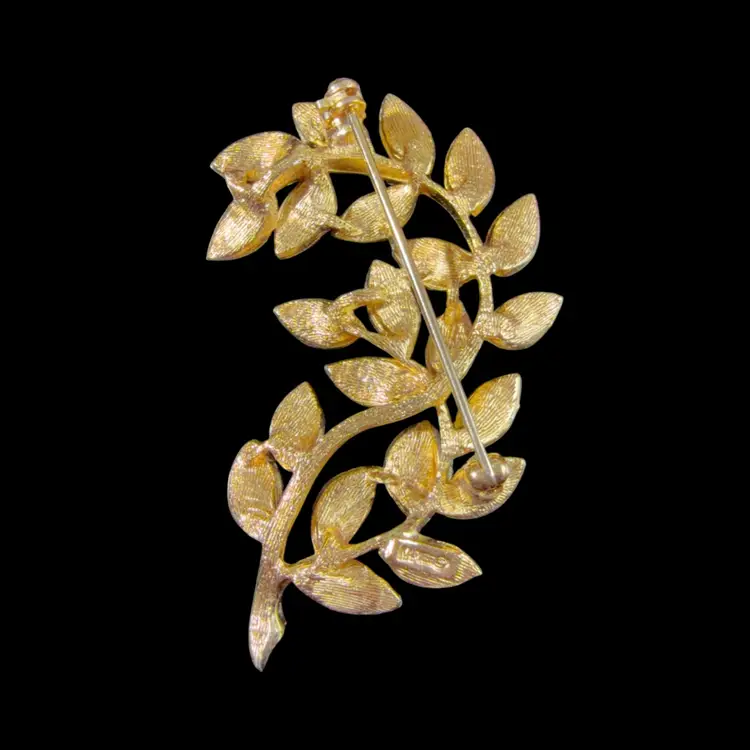 Napier Gold Tone Leaves Brooch 2”