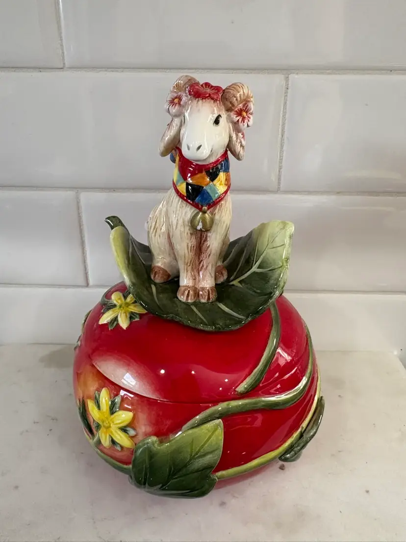 Vintage Fitz And Floyd Country Chic Lidded Ram Bowl