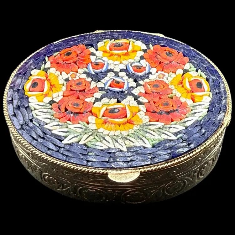 Micro Mosaic XL Floral Trinket Pill Box 2.5”