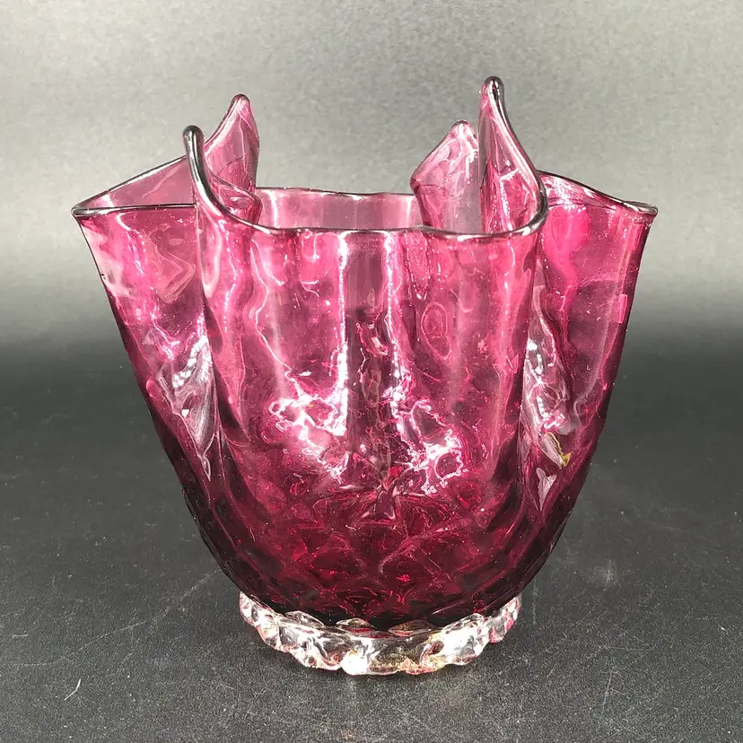 Vintage Hand-Blown Art Glass Murano Handkerchief Vase