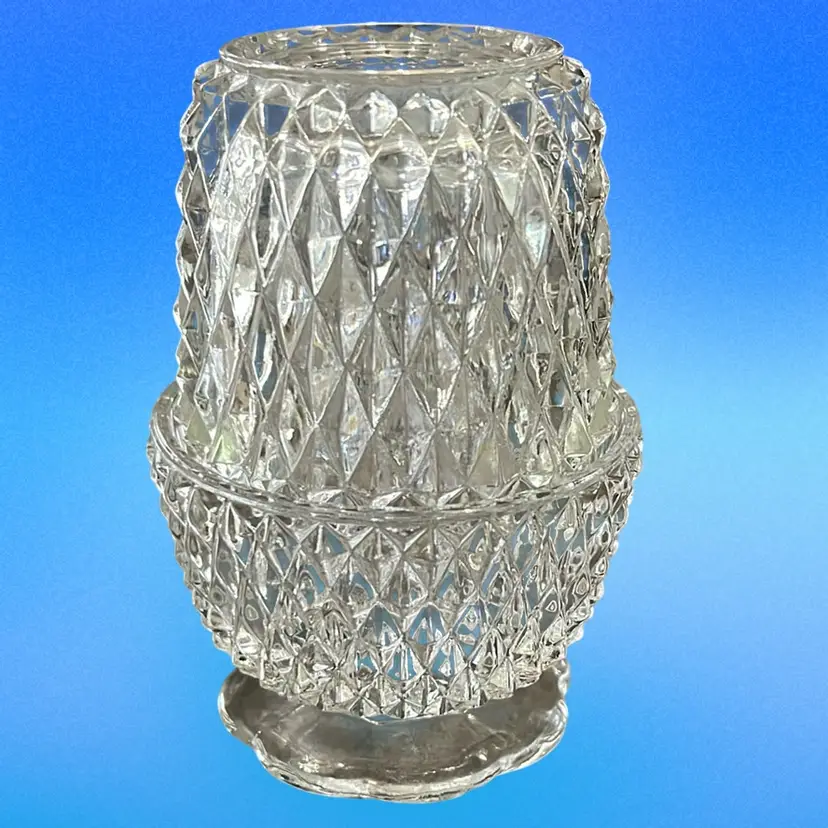 Vintage MCM Indiana Glass Diamond Point Fairy Lamp In Crystal 5.25” 2 Pcs No Chips Or Cracks