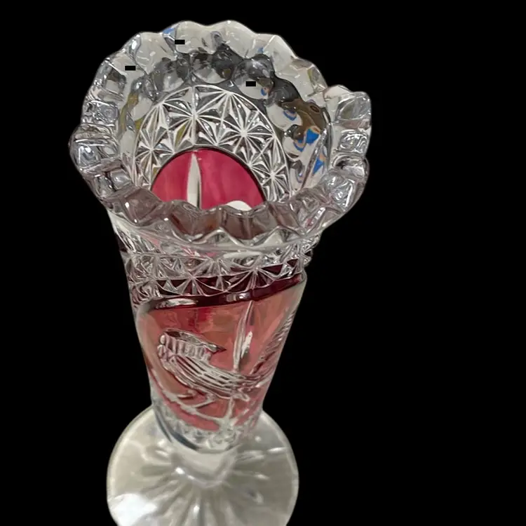 Vintage Nachtmann Aramis 24% Lead Crystal Vase With Ruby Red Bird