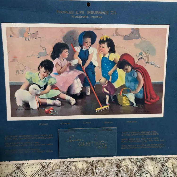 #5- 1938 Dionne Quintuplets Season Greetings Advertising Calendar
