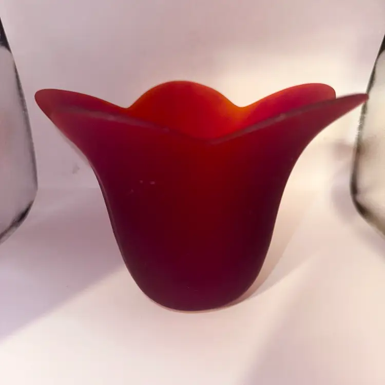 Vintage iM Glass Portugal Red Frosted Glass Candle Votive Holder Hand Made