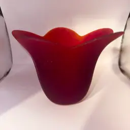 Vintage iM Glass Portugal Red Frosted Glass Candle Votive Holder Hand Made