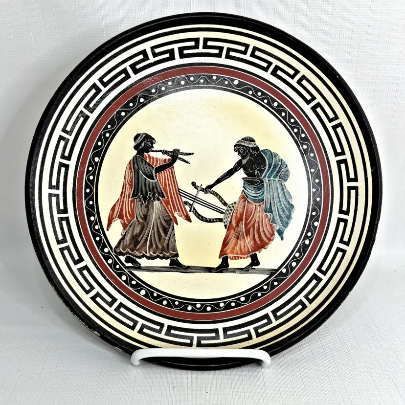 Greek Mythology Art Pottery Plate Handmade Greece Figures Music Vintage
