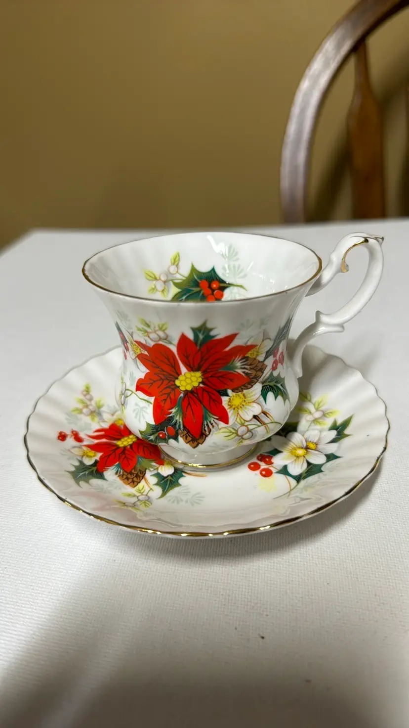 Royal Albert Poinsettia “Yuletide” Christmas Tea Cup & Saucer Bone China