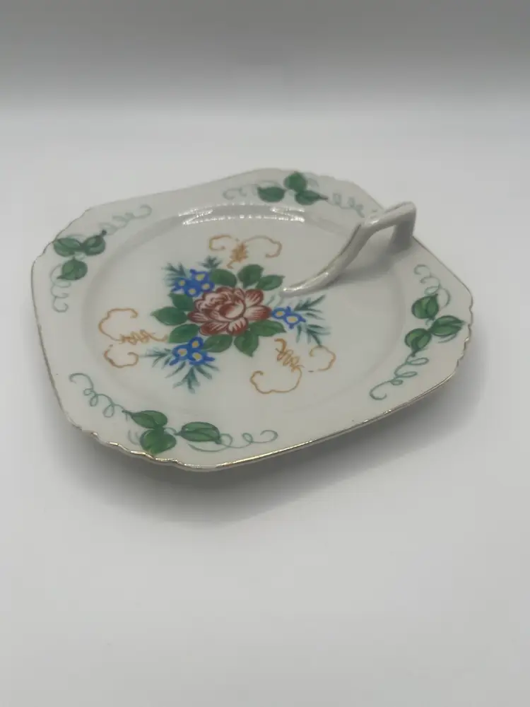 Hand Painted Occupied Japan Nappy Lemon Dish Floral Gold Trim Red Blue Green Yellow