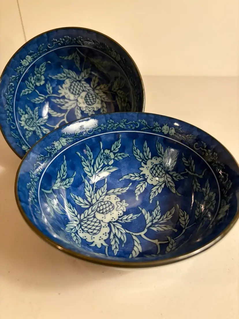 A Pair Of Vtg Japanese White Blue Porcelain Footed Rice or Soup Bowl  6 X 2 3/4”