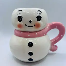Johanna Parker Pastel Pink Snowman Vintage Inspired Christmas Large Mug 5”x 6.5”
