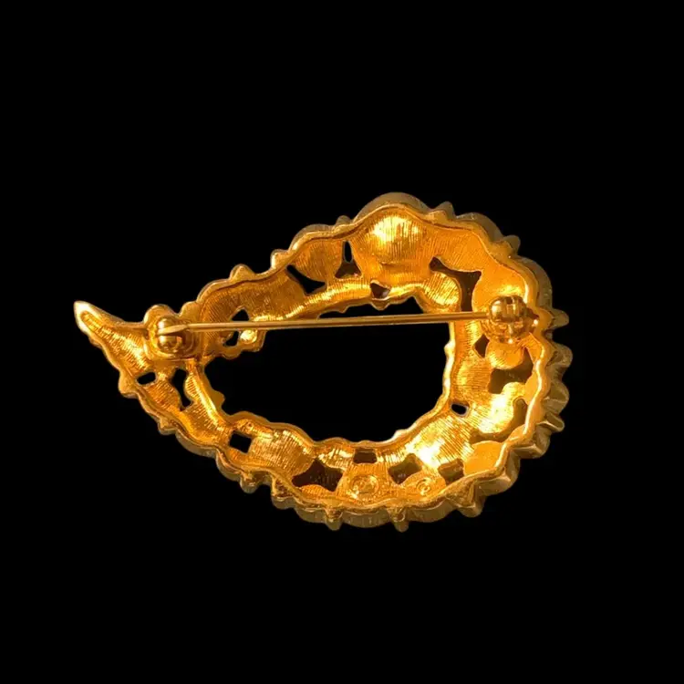 Swarovski Gold Tone Faceted  Bezel Set Crystal Tear Drop Shape Brooch With Swan Logo