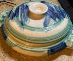 Vintage Signed Studio Art Pottery Casserole Dish Handcrafted Crock Stoneware