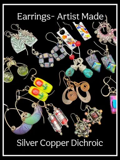 Local Artist Made- 5.00 New Earrings- Copper Silver Dichroic Glass 