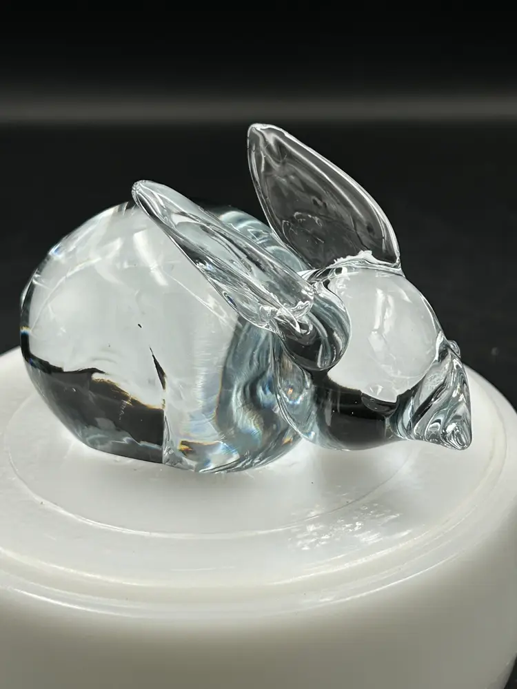 Clear, Art, Glass Hand Blown Rabbit Paperweight Figurine, Artist Signed