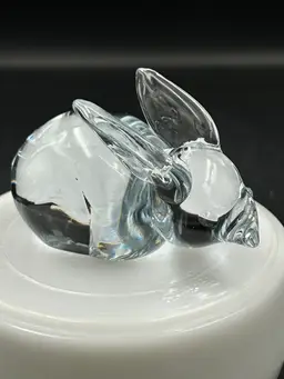 Clear, Art, Glass Hand Blown Rabbit Paperweight Figurine, Artist Signed