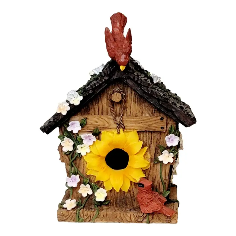 Beautiful Decorative Birdhouse With Flowers Red Robin Fall Autumn Removable Lid