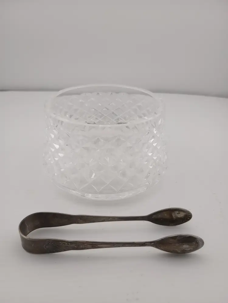 Waterford crystal open sugar bowl w tongs