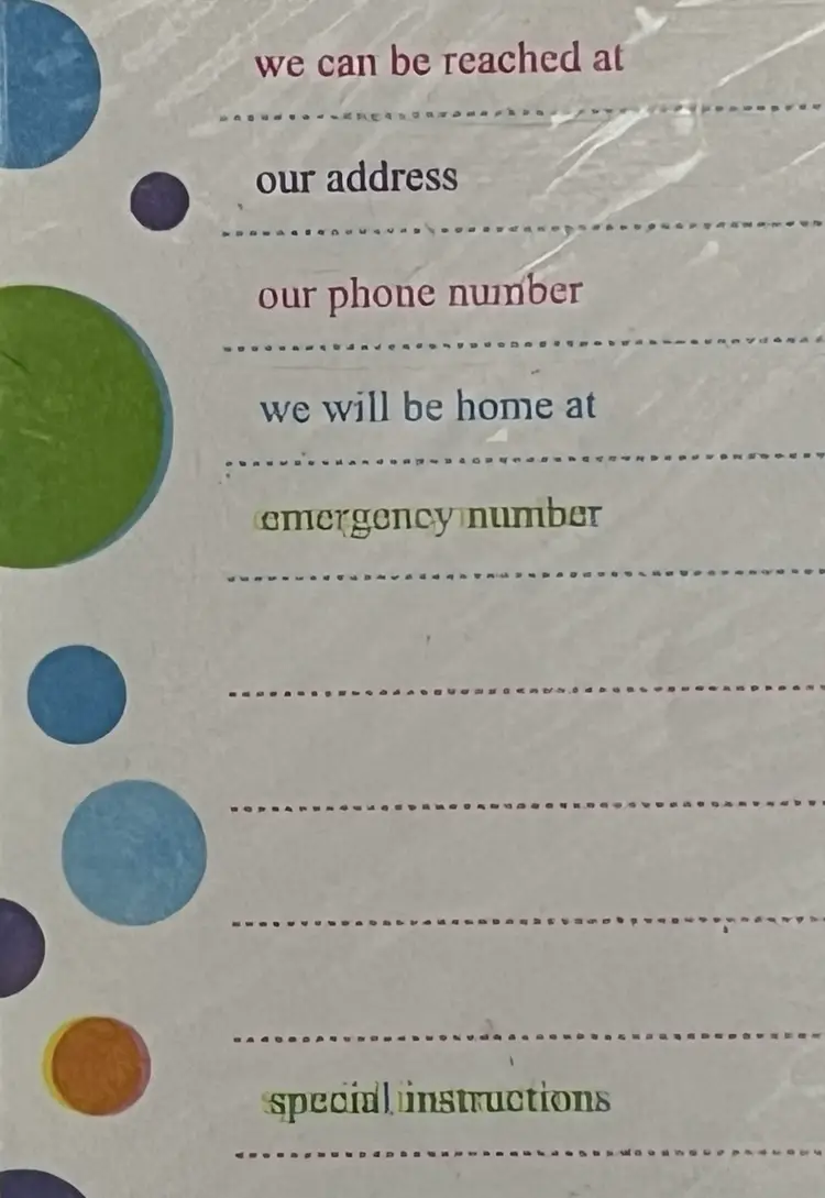 Baby Sitters Notes Emergency Pad Polka Dot Design