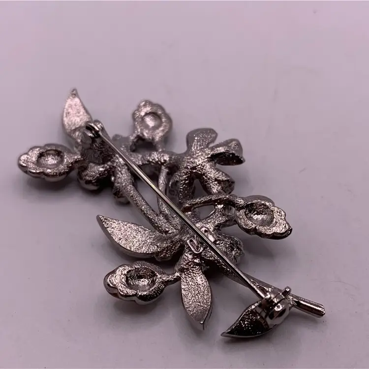 Liz Claiborne Floral Brooch 2 1/4” Long  Maroon & Browns