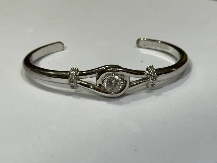 Avon Silver Eternal Promise Faux Diamond Classic Cuff Bracelet
