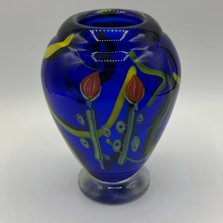 Arthur Kusak Art Glass Cobalt Paperweight Vase