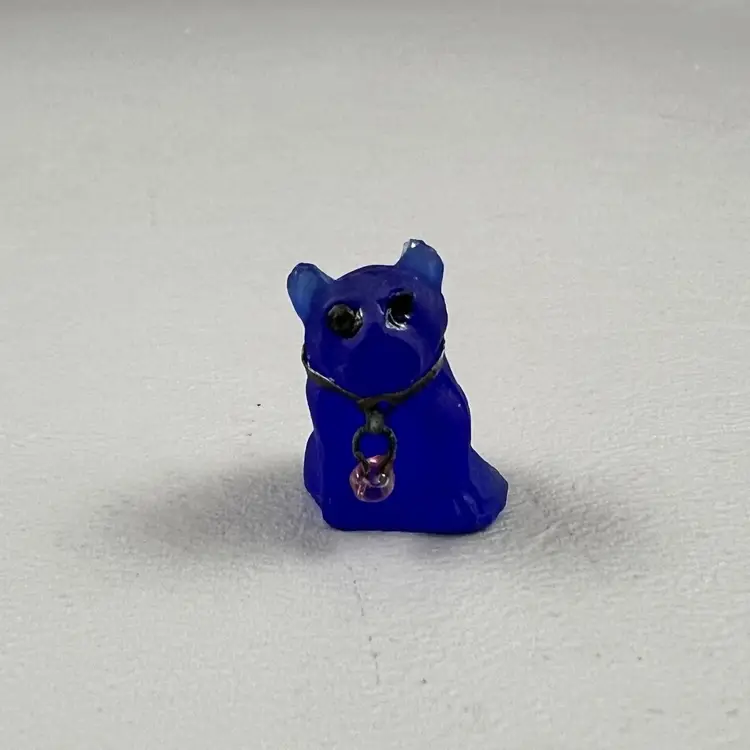 Antique Czech Glass Cobalt Blue French BullDog Dog W/ Collar Cracker Jack Charm