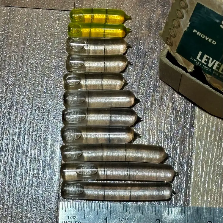 Lot of 11 Replacement Level Glass Vials Nice Stanley No. 208 Box