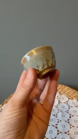 Handmade Studio Pottery Teacup – Whimsical Figure Handle - Blue Green - Signed