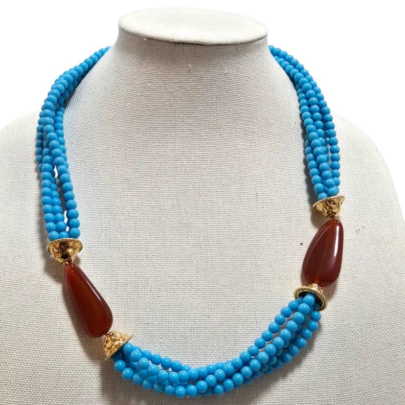 Kenneth J Lane Faux Turqious Amber Lucite Statement Necklace