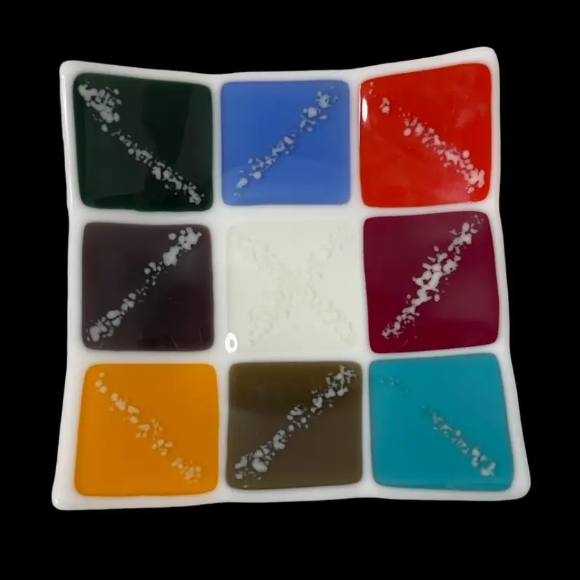 Multi Colored 6.5β Serving Dish Catchall Red Blue Black Gold Squares