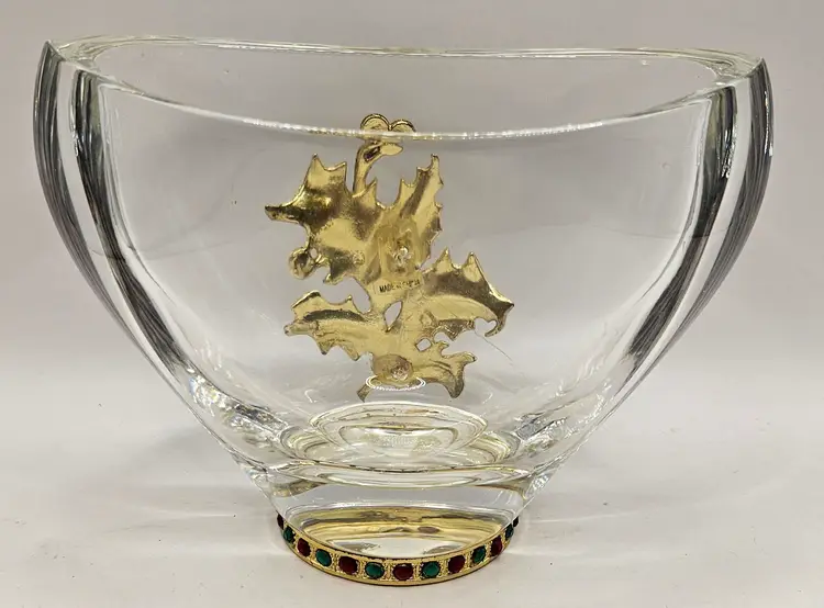 Vintage Teleflora Holly Leaf Lead Crystal Vase