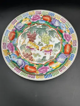 Vintage Chinese Famille Rose Porcelain Plate Fruit Floral & Chicks