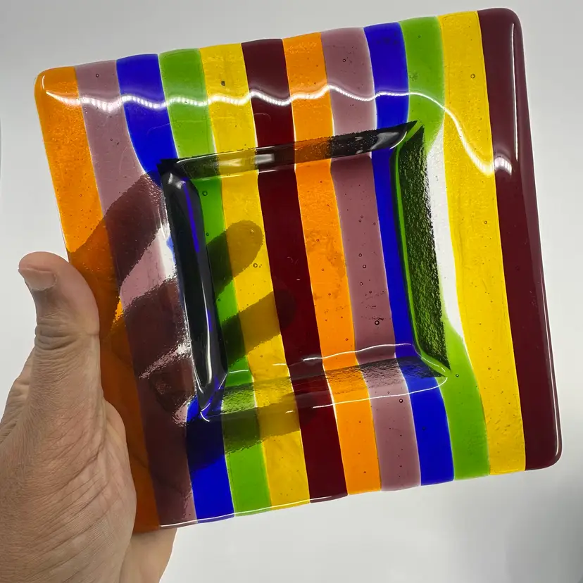 Colorful Stripped Art Glass Dish