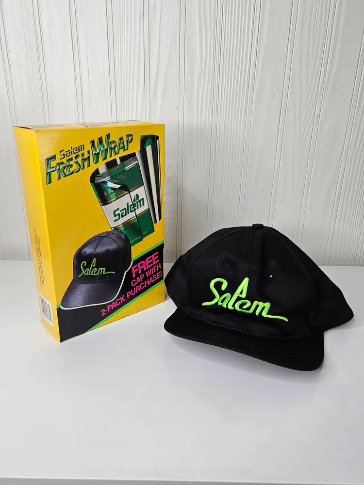 Vintage 1990s Salem Cigarette Hat Snapback Black Neon Green Adjustable Promo Cap