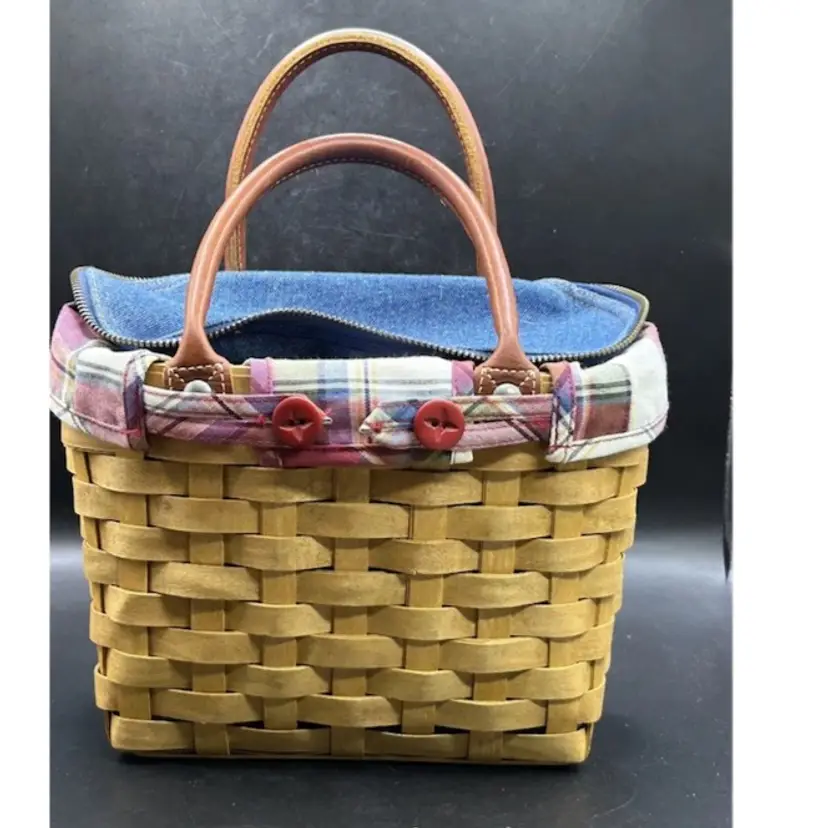 LONGABERGER BOARDWALK BASKET SMALL TOTE BLUE DENIUM ZIPPER + 2 OTHER LINERS