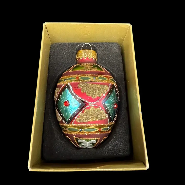 Jeweled Egg Shaped Christmas Ornament By Unique Treasures Ornate In Box As Is