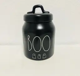 Rae Dunn Magenta Baby
BOO Black Halloween Canister New And HTF Classic White Writing