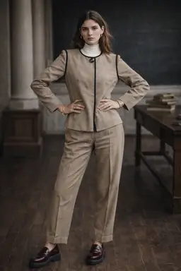 Vintage Sansappelle Sz 4 Khaki Linen 2 Piece Suit Jacket Pants 1990s Academia