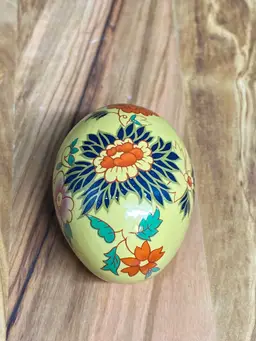 Vintage Hand Painted Egg - Yellow Base w/ Floral Design, 2.25" Tall
