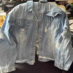 Distressed Denim Jacket Xl