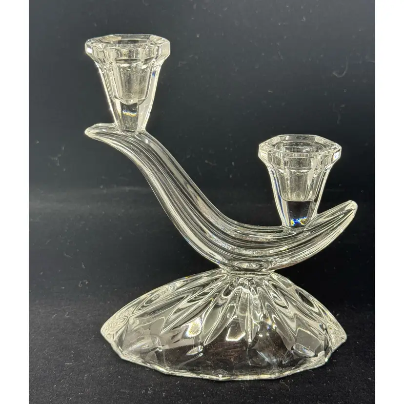 An Art Nouveau clear crystal double candlestick holder by Anna Hutte, Germany