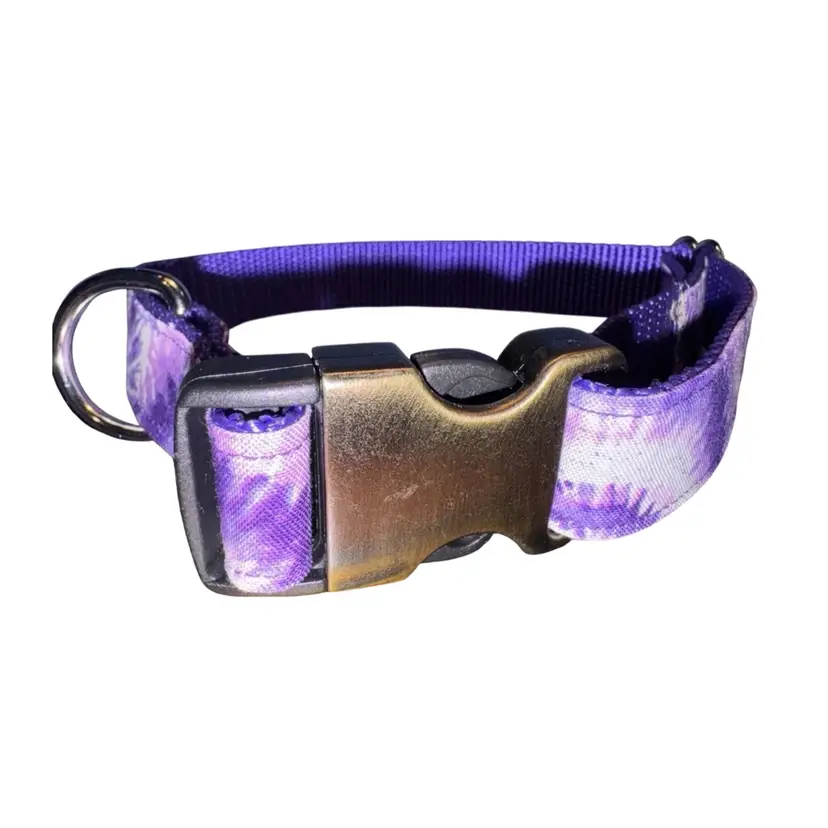 Dog Collar Tye Dye Purple Large Handmade Heavy Duty W/Buckle NEW