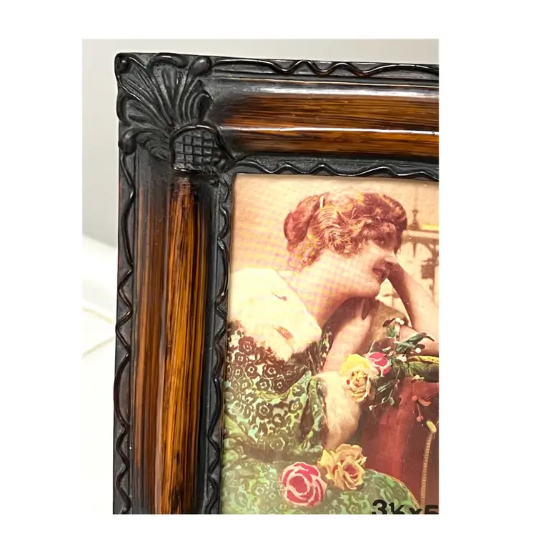 Brown Resin Rectangle Small Ornate Standing Photo Frame Taiwan 5x6.5 in