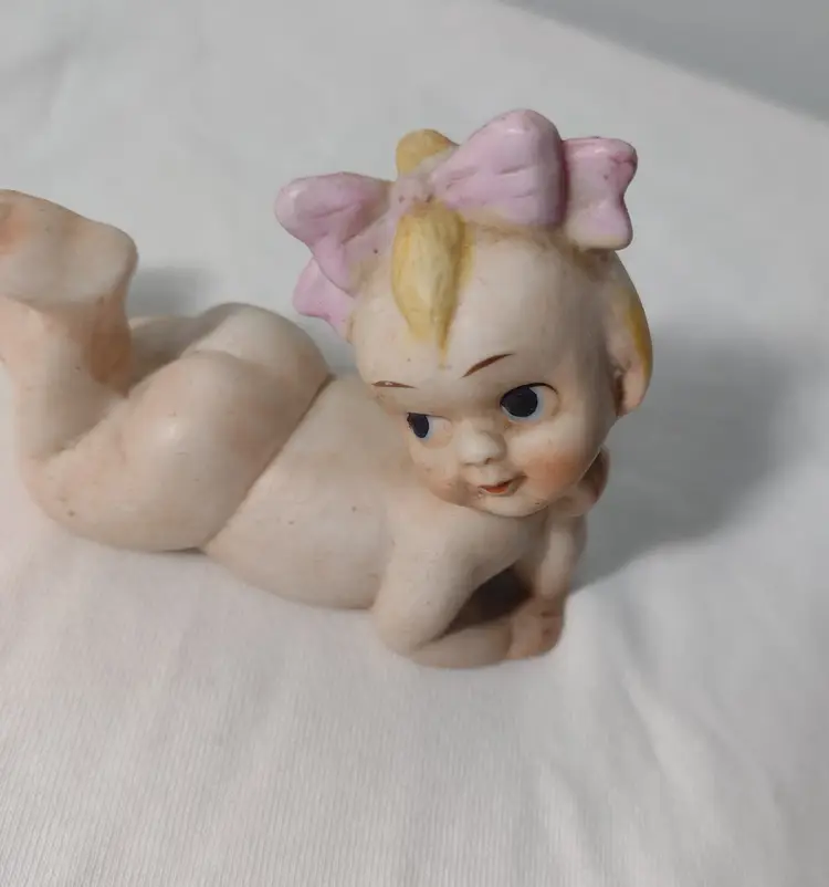 Vintage Kewpie Piano Baby Girl Figurine Bisque Porcelain Kitsch
