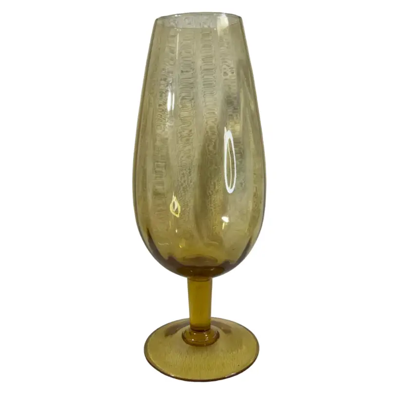 010. MCM Amber Glass Rossini Empoli Optic Rib Brandy Snifter Vase 11.5”