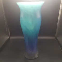 Caithness Art Nouveau Style Salome Blue/Green Cased Glass Vase 8.5 in Tal