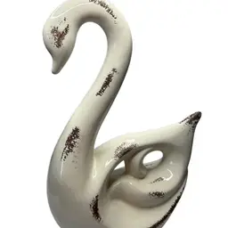 Unmarked Vintage MCM Swan White With Bronze Accents @ 13x9x4 1/2