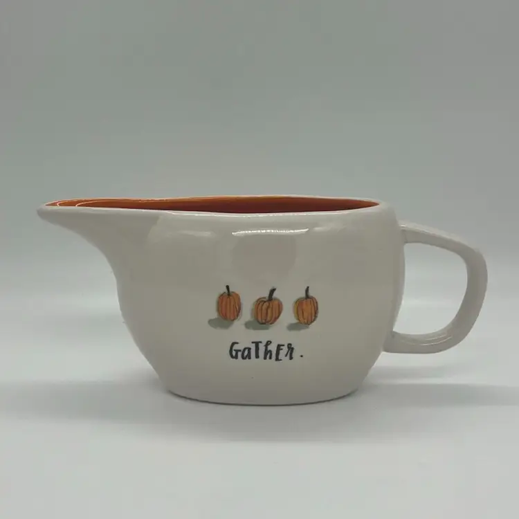 Rae Dunn Gravy Boat Gather Pumpkins White Orange Thanksgiving Fall Autumn