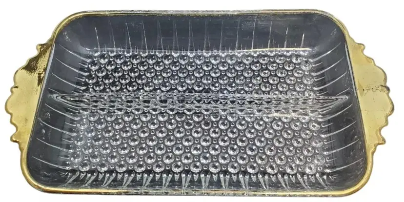 Vintage Jeanette Glass Divided Relish / Serving Tray W/ Gold Trim