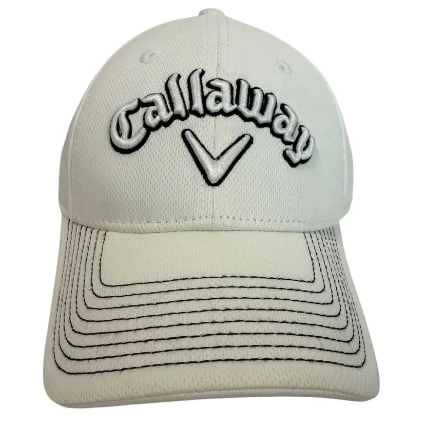 Callaway Liquid Metal Golf Embroidered Raised Logo White Fitted Golf Hat - M/L
